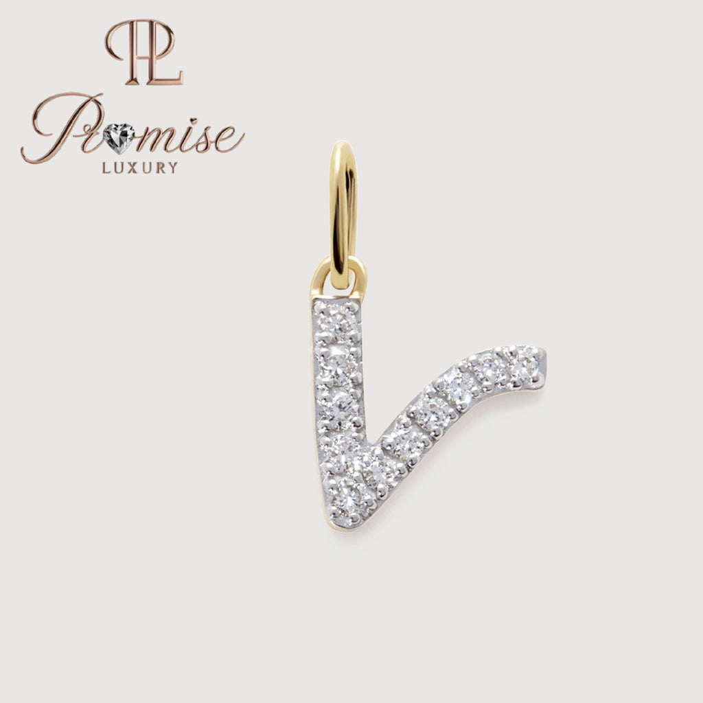 Diamond Initial "V" Pendant Necklace in 14K Gold – Sparkling Letter Jewelry by Promise Luxury
