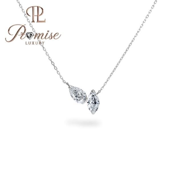 2.0 CT Marquise & Pear Cut Lab-Grown Diamond Necklace in 18K Gold – Minimalist Dual Stone Pendant by Promise Luxury