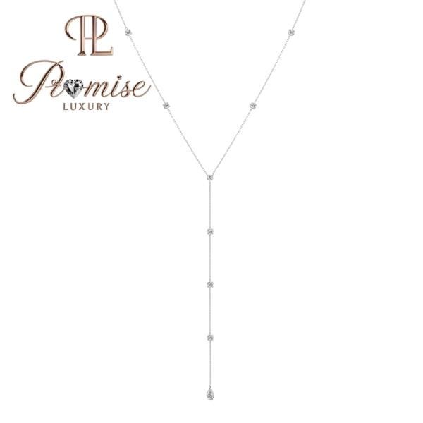 0.50 CT Elegant Lariat Necklace with Round Lab-Grown Diamonds in 18K White Gold – Y Drop Design by Promise Luxury