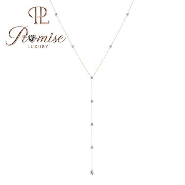 0.50 CT Elegant Lariat Necklace with Round Lab-Grown Diamonds in 18K White Gold – Y Drop Design by Promise Luxury