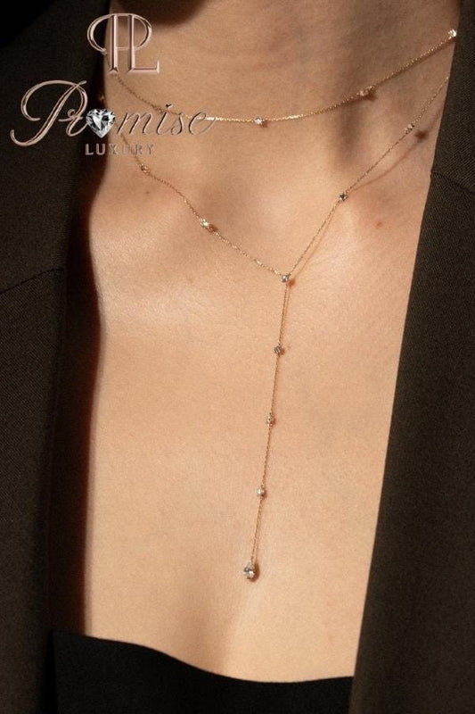 0.50 CT Elegant Lariat Necklace with Round Lab-Grown Diamonds in 18K White Gold – Y Drop Design by Promise Luxury