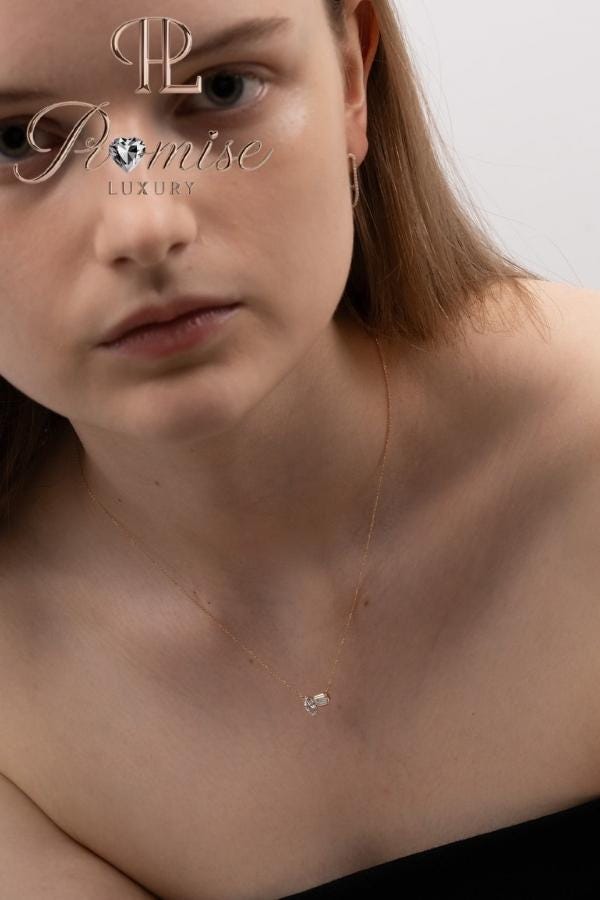 2.0 CT Dual Diamond Charm Necklace in 18K Yellow Gold – Marquise & Emerald Cut Lab Diamond Pendant by Promise Luxury