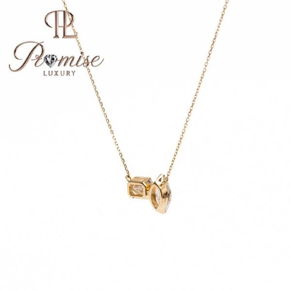 2.0 CT Dual Diamond Charm Necklace in 18K Yellow Gold – Marquise & Emerald Cut Lab Diamond Pendant by Promise Luxury