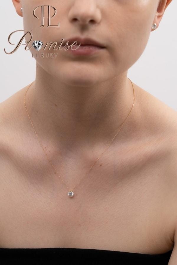 1.5 CT Round Cut Lab Diamond Solitaire Necklace | 18K Yellow Gold Pendant | Minimalist Everyday Jewelry | Promise Luxury Fine Necklace
