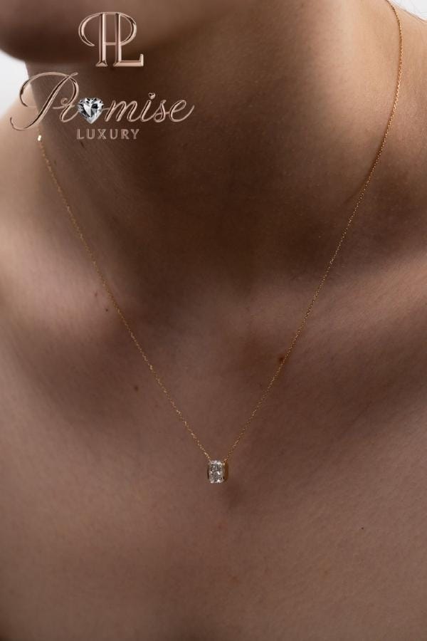 1.00 CT Cushion Cut Lab Diamond Necklace | 18K Yellow Gold Pendant | Minimalist Fine Jewelry | Promise Luxury Solitaire Necklace