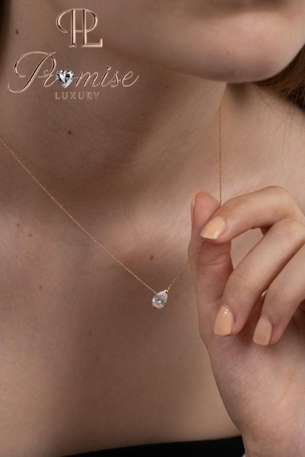 2.0 CT Pear Cut Solitaire Lab Diamond Necklace | 18K Gold Teardrop Pendant | Promise Luxury Minimalist Fine Jewelry | Dainty Bridal Gift