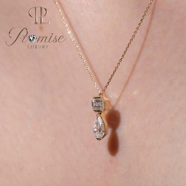 1.5 CT Emerald & Pear Cut Dual Lab-Grown Diamond Pendant Necklace in 18K Gold | Promise Luxury Layered  Design | Modern Ethical Jewelry Gift