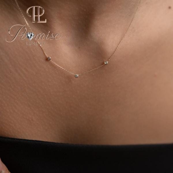 0.50 CT Minimalist 5 Station Lab-Grown Diamond Necklace in 18K Yellow Gold – Dainty Bezel Set D-F Color Diamonds | Promise Luxury Jewelry