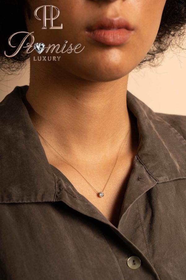 1.0 CT Dainty Round Bezel Set Lab Diamond Necklace – Solid 18K Gold Minimalist Solitaire Pendant | Everyday Elegant Necklace