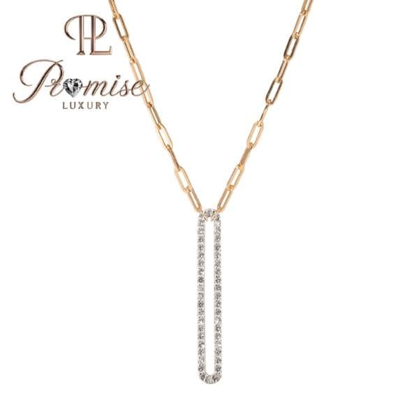 0.30 CT Round Cut 14K Gold Vertical Oval Link Diamond Pendant Necklace – Modern Elongated Sparkle by Promise Luxury