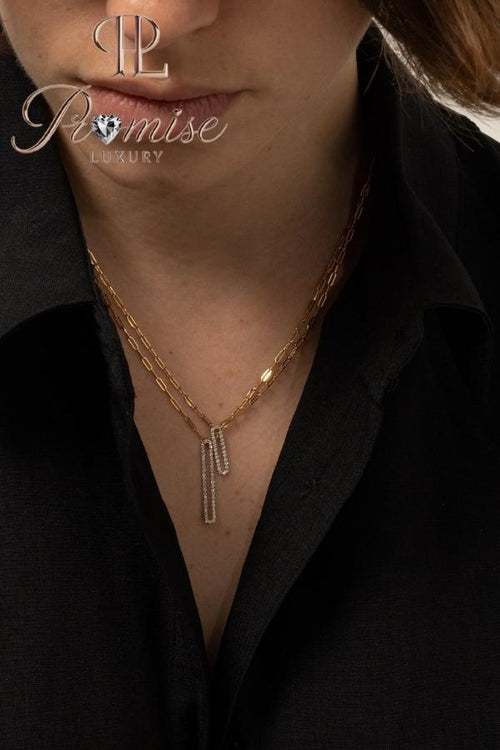 0.30 CT Round Cut 14K Gold Vertical Oval Link Diamond Pendant Necklace – Modern Elongated Sparkle by Promise Luxury