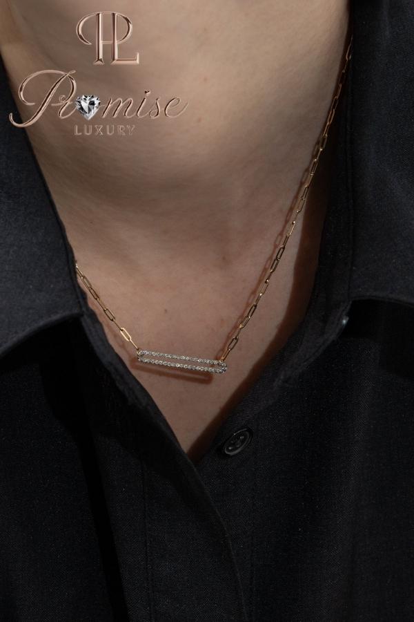 0.30 CT Round Cut 14K Gold Vertical Oval Link Diamond Pendant Necklace – Modern Elongated Sparkle by Promise Luxury