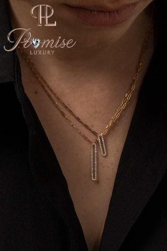 0.30 CT Round Cut 14K Gold Vertical Oval Link Diamond Pendant Necklace – Modern Elongated Sparkle by Promise Luxury