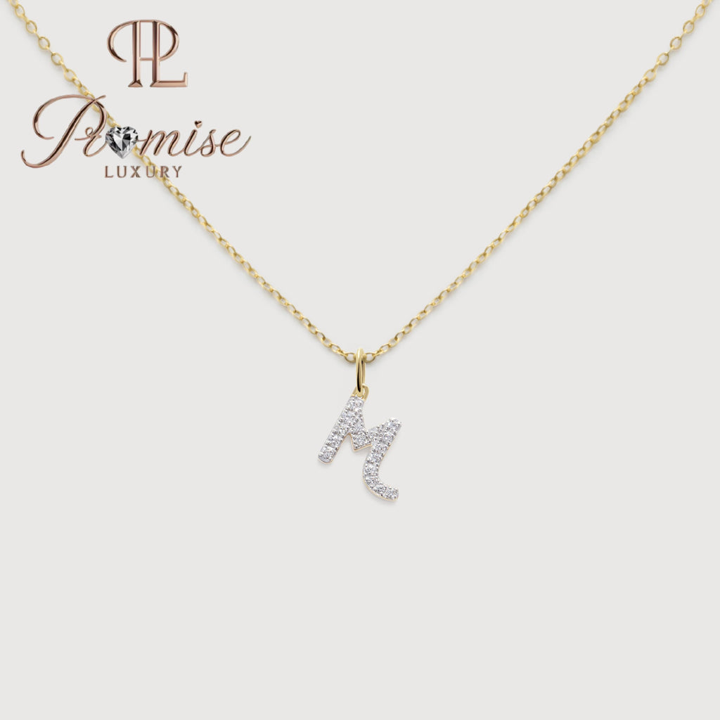 Diamond Initial "M" Pendant Necklace in 14K Gold – Elegant Personalized Letter Jewelry by Promise Luxury