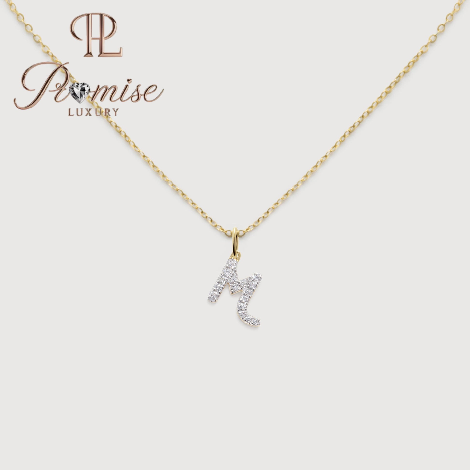 Diamond Initial "M" Pendant Necklace in 14K Gold – Elegant Personalized Letter Jewelry by Promise Luxury