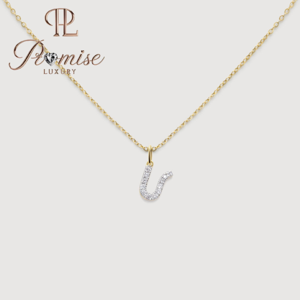 Diamond Initial "U" Pendant Necklace in 14K Gold – Elegant Sparkling Letter Jewelry by Promise Luxury