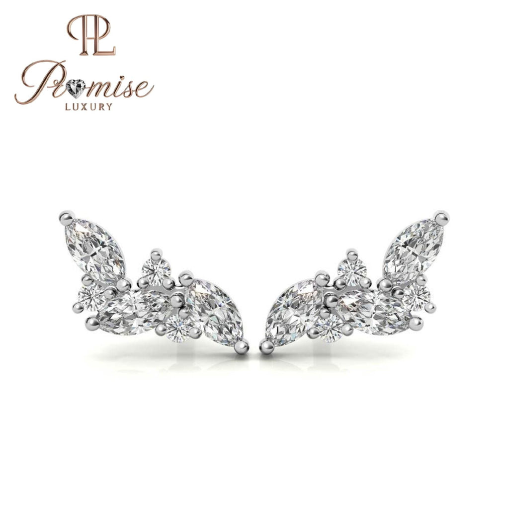 Elegant Diamond Ear Cuffs Luxury Silver Plated with Sparkling Marquise and Round Stones, Stunning Jewelry Gift Perfect for Special Occasions