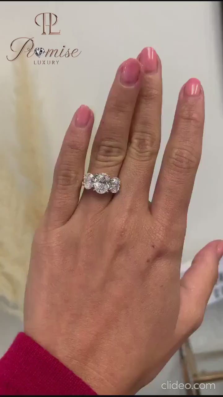 Oval Trilogy Diamond Engagement Ring – 14K Gold Three Stone Bridal Ring