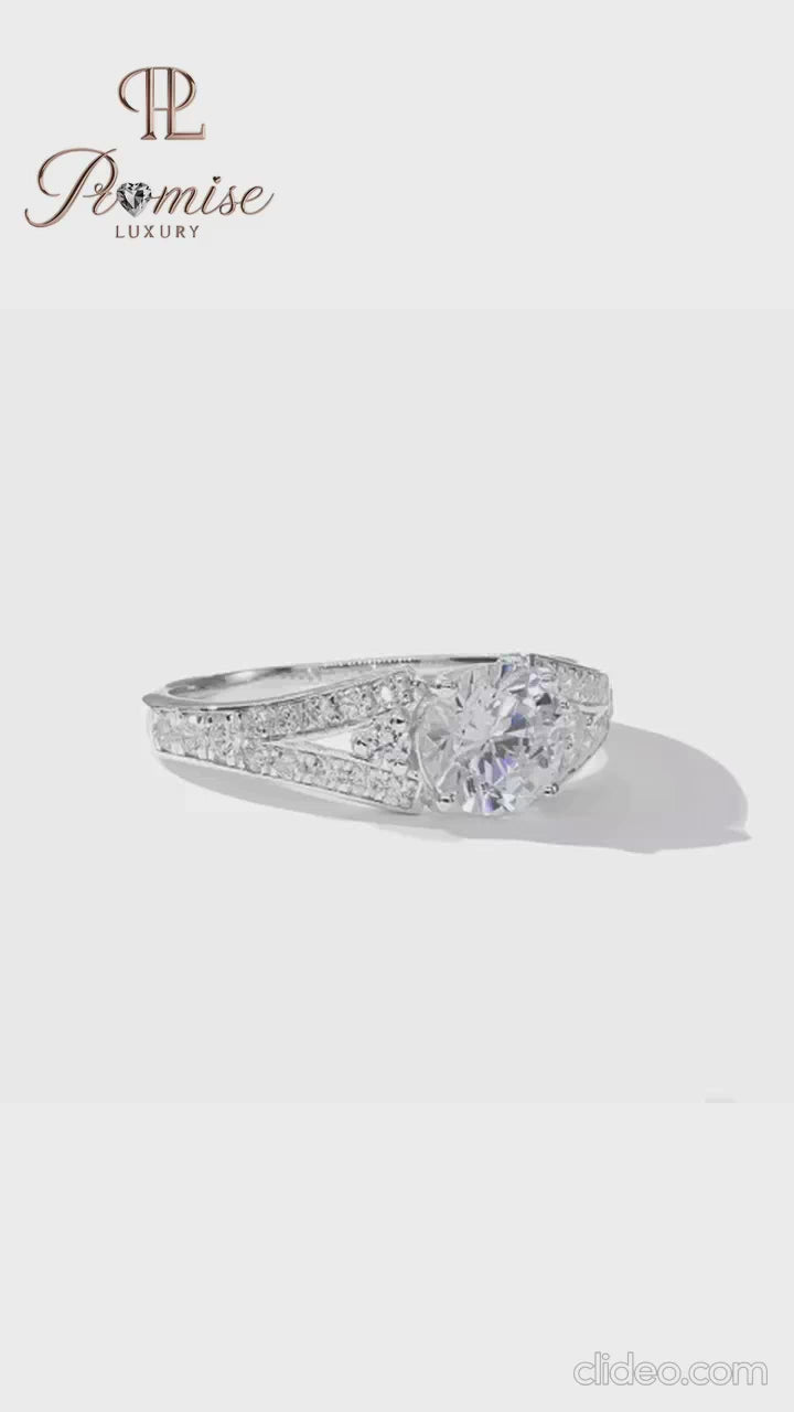 Luxury Round Cut Three stone Diamond Split Shank Wedding Ring - Bridal Jewelry