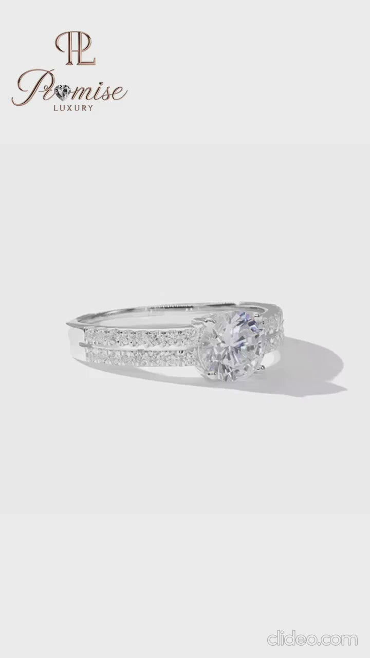 Elegant Double Pave Diamond Ring - Round Cut Luxury Bridal Ring