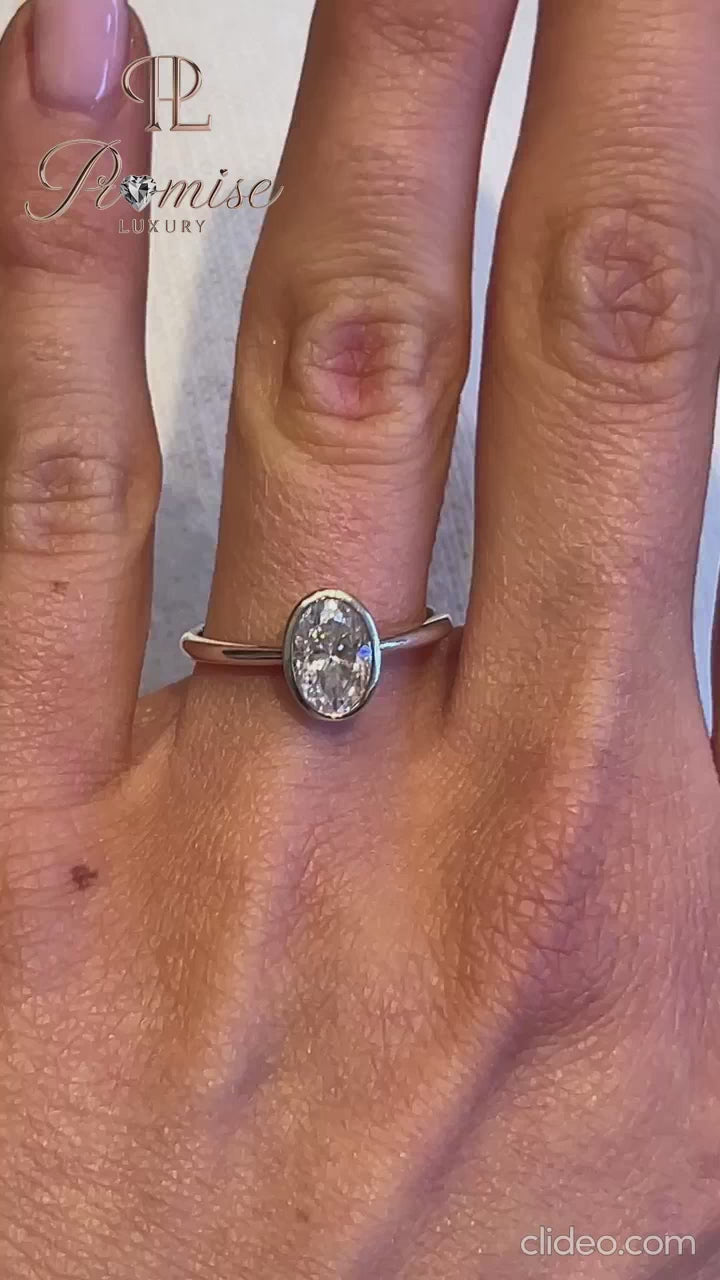 Oval Cut Bezel Set Lab Grown Diamond Ring – Modern Engagement Ring