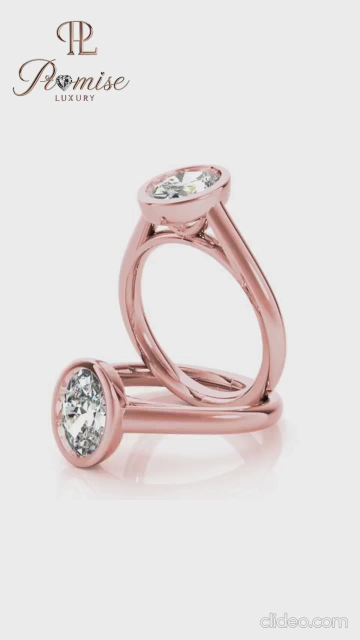 Bezel Set Oval Cut Diamond Engagement Ring – Modern Women’s Ring