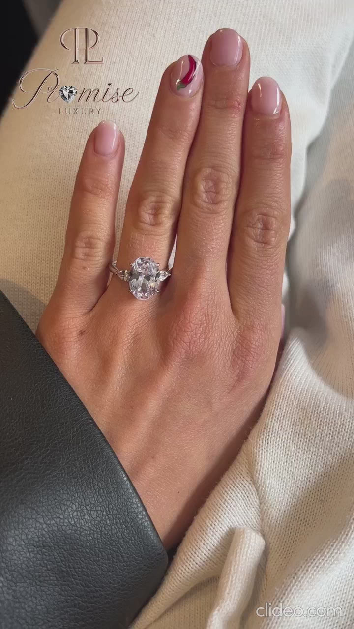 Classic Oval & Pear Three Stone Diamond Ring – Luxury Engagement Ring