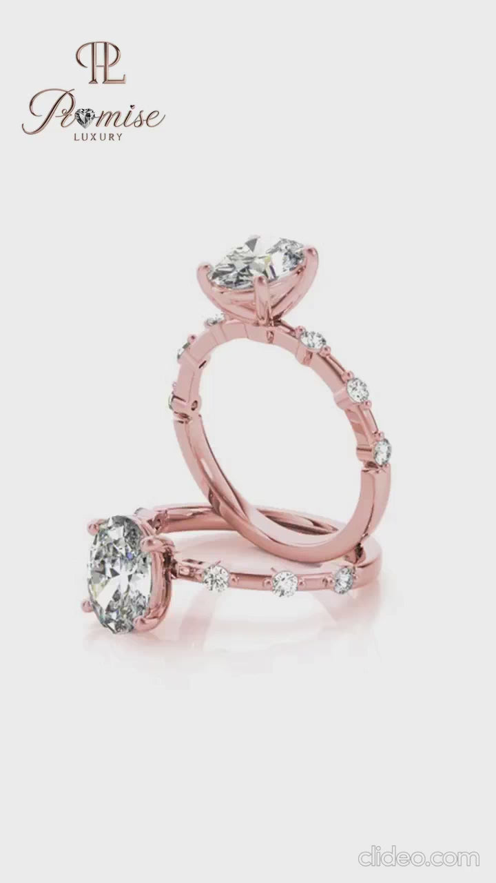 Oval Cut Diamond Ring with Round Accent Stones – Engagement Ring Gold