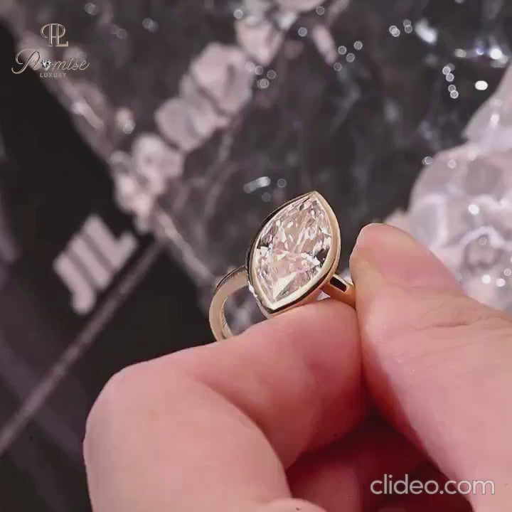 Minimalist Marquise Bezel Ring – Unique Diamond Engagement Ring