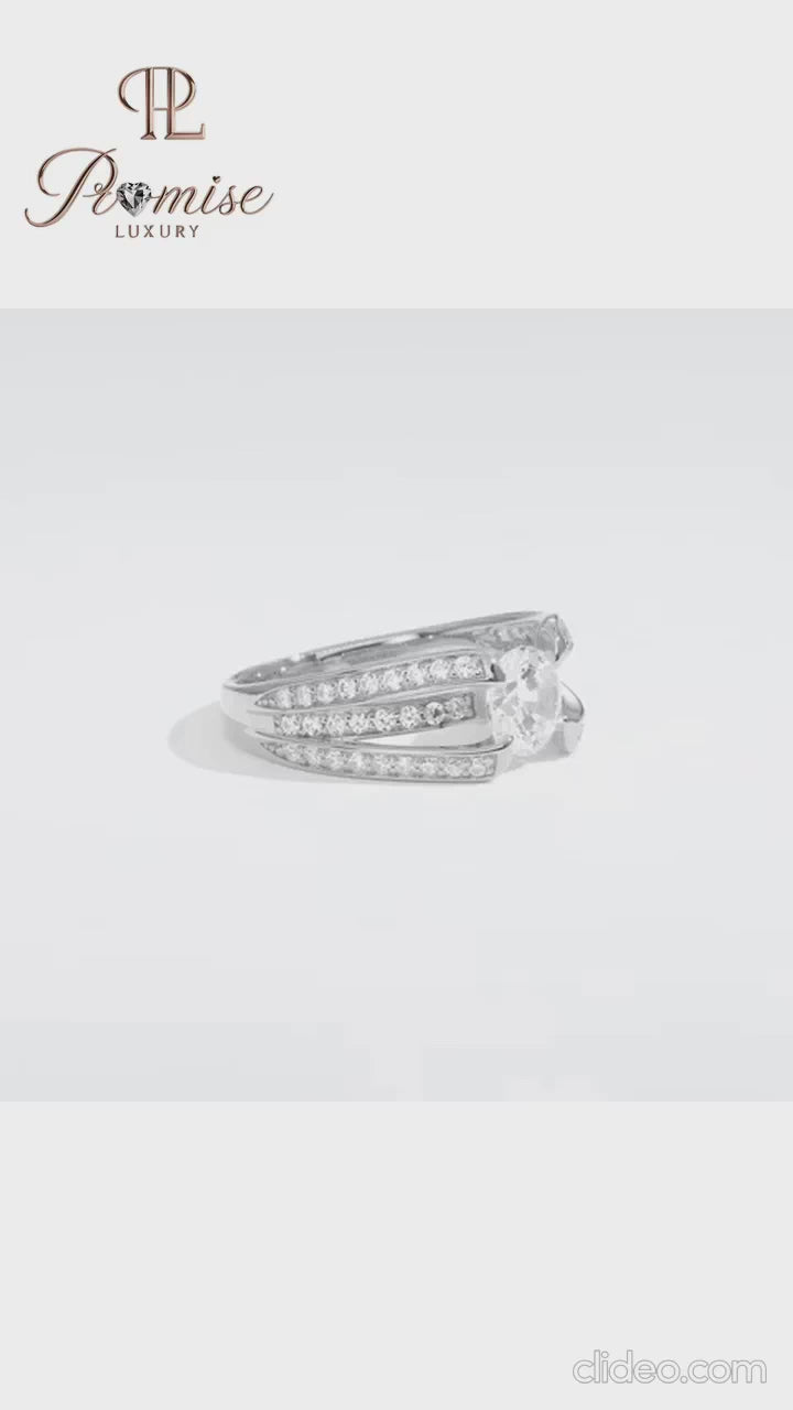 Premium Split Shank pave Diamond Engagement Ring - Round Solitire white Gold Ring