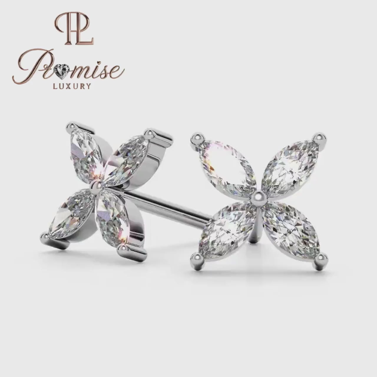 Premium Marquise Diamond Flower Stud Earrings – Unique Floral Design