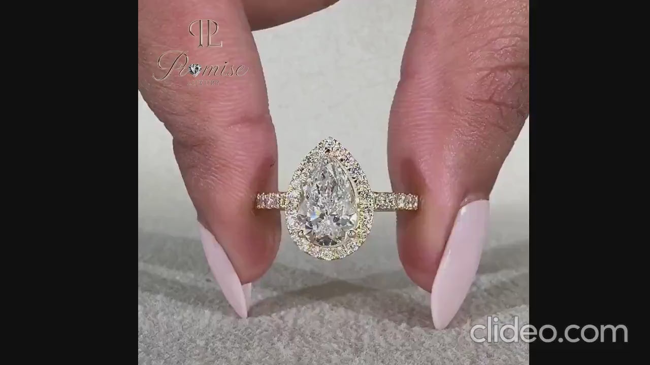 Pear Cut Halo Ring – Brilliant Sparkle Engagement Ring for Women