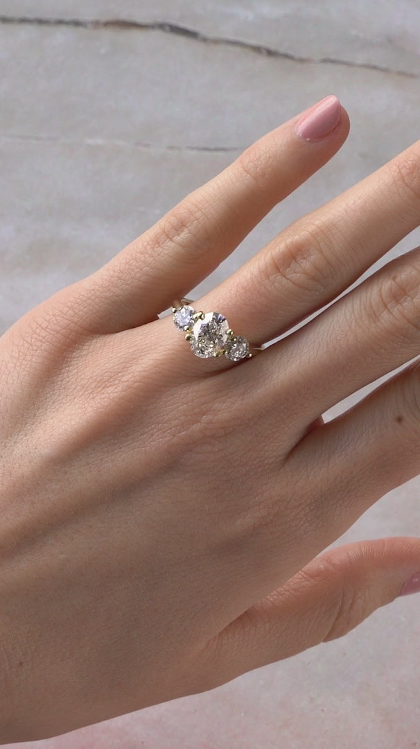 Three Stone Oval Diamond Engagement Ring with Round Accents – Classic Bridal Ring