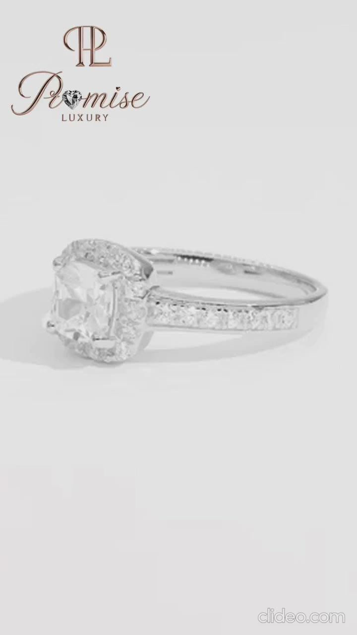 Lab Created Princess Diamond Halo Ring -  Bridal Engagement Jewelry