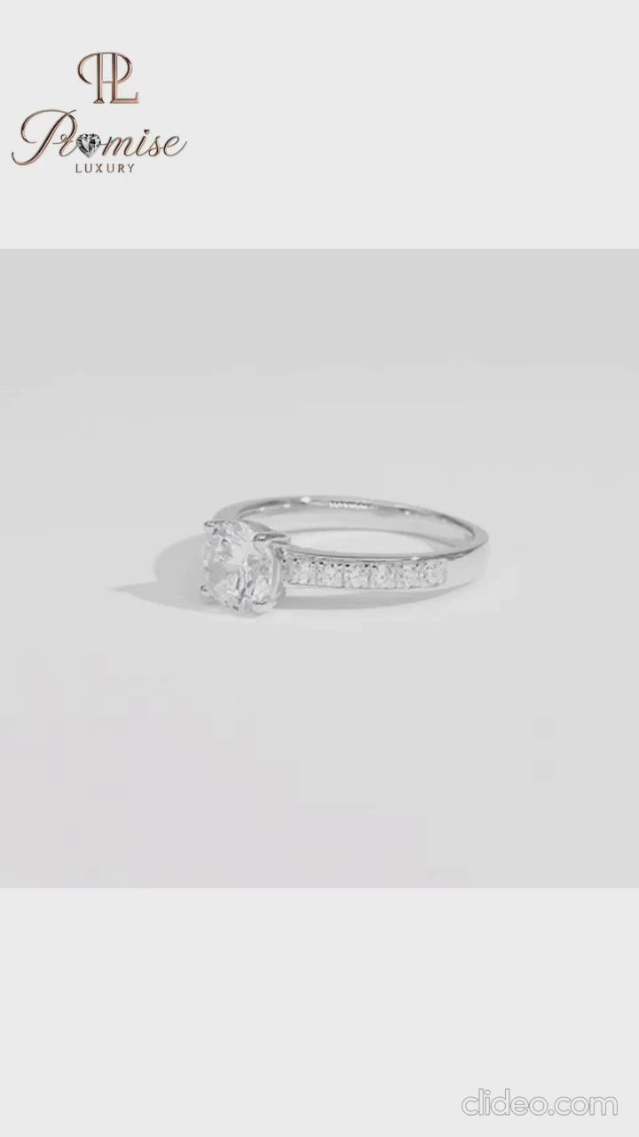 Round Cut Pave Diamond Engagement Ring - Classic Bridal Ring For Women