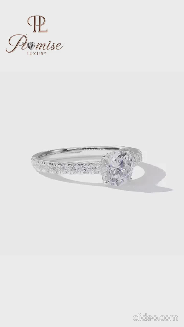 Cathedrawl Style pave Diamond Ring - solid Gold Engagement Jewelry