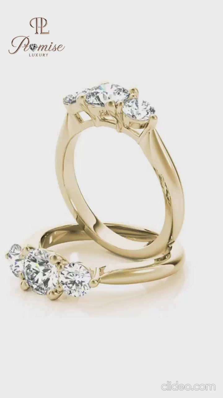 3 Stone Round cut Lab Grown Diamond Engagement Ring - Classic Triology Ring