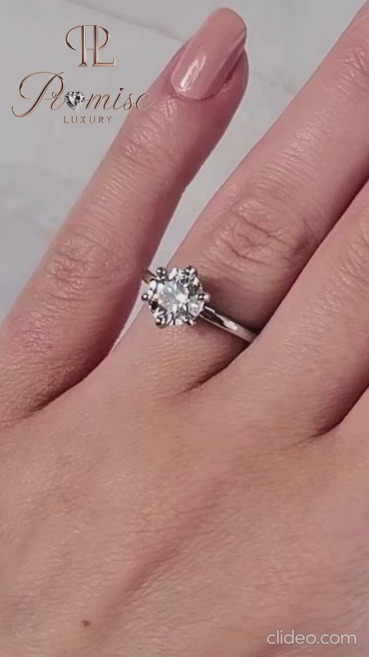 Classic 6 Prong Solitaire Engagement Ring - Antique Round Brilliant Cut Diamond Ring