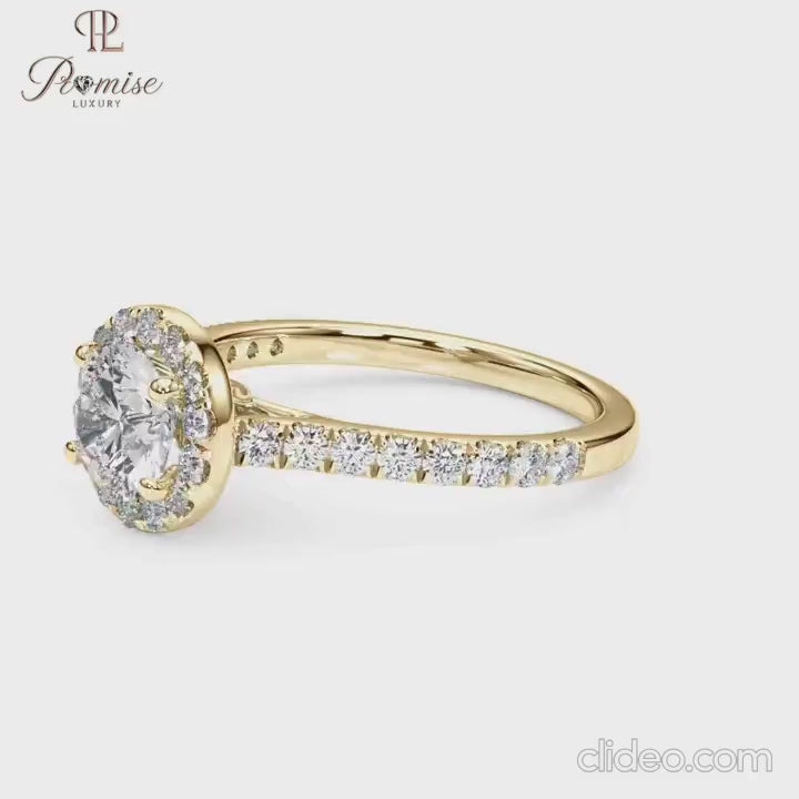Round Cut Lab Diamond Halo Ring with Accent Stones – Engagement & Wedding Ring