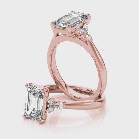 Luxury Emerald Cut Diamond Ring with Round & Marquise Side Stones – Elegant Wedding Ring