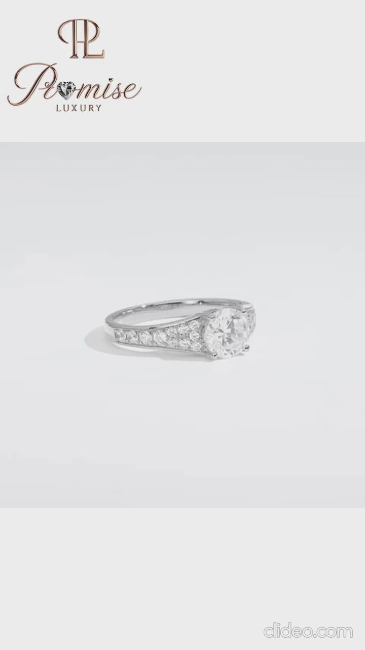 Antique style Round Cut Diamond Pave Engagement Ring - Timeless Bridal Jewelry