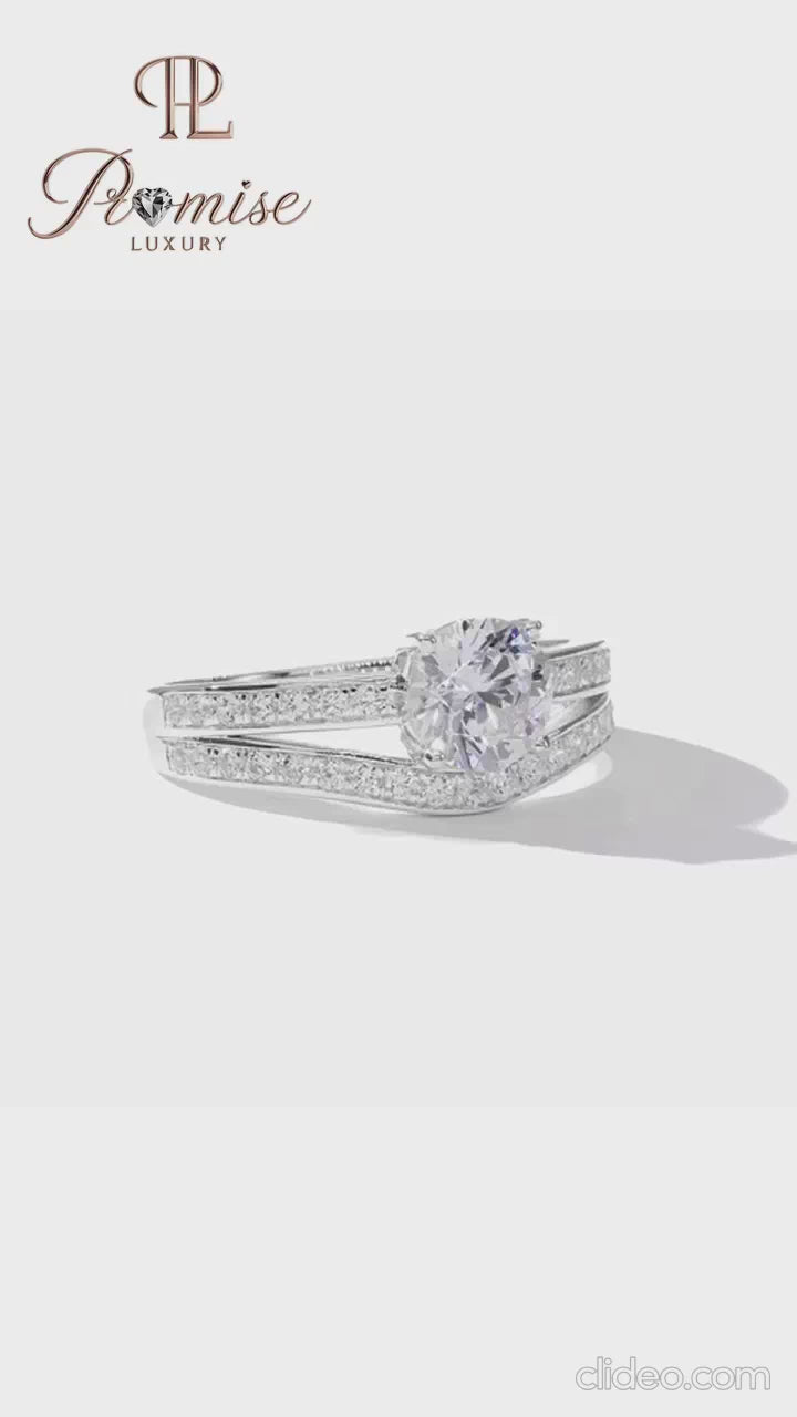 Double Band Curve Ring With Round Cut Stone - Trendy minimalist Jewelry For Women