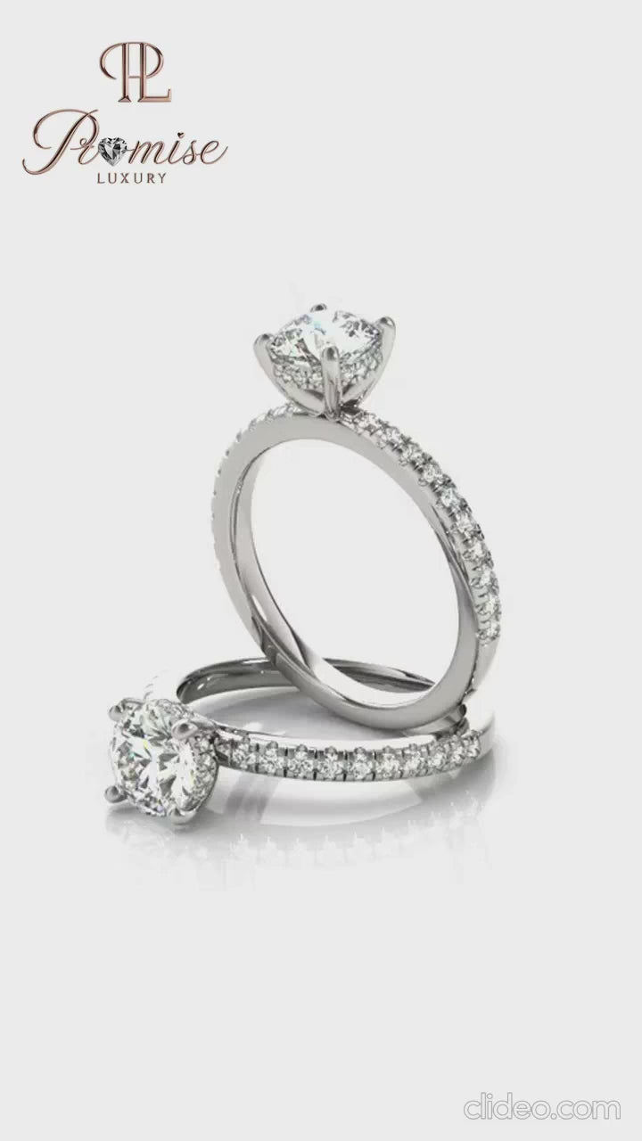 Round Diamond Solitaire Hidden Halo Engagement Ring in 14K White Gold – Elegant Bridal Ring