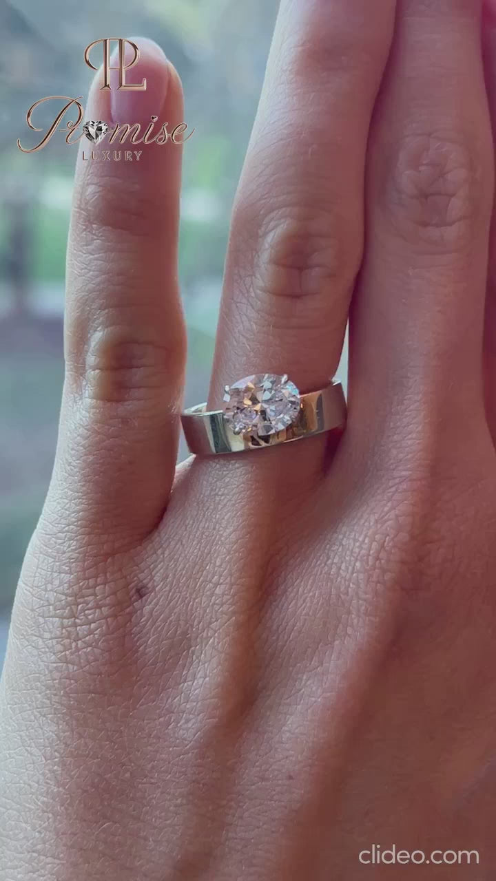 East West Oval Solitaire Cigar Ring – Modern Floating Diamond Ring