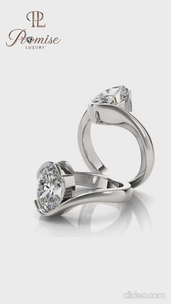 Minimalist Oval Diamond Ring – Half Bezel Engagement Ring in 14K Gold