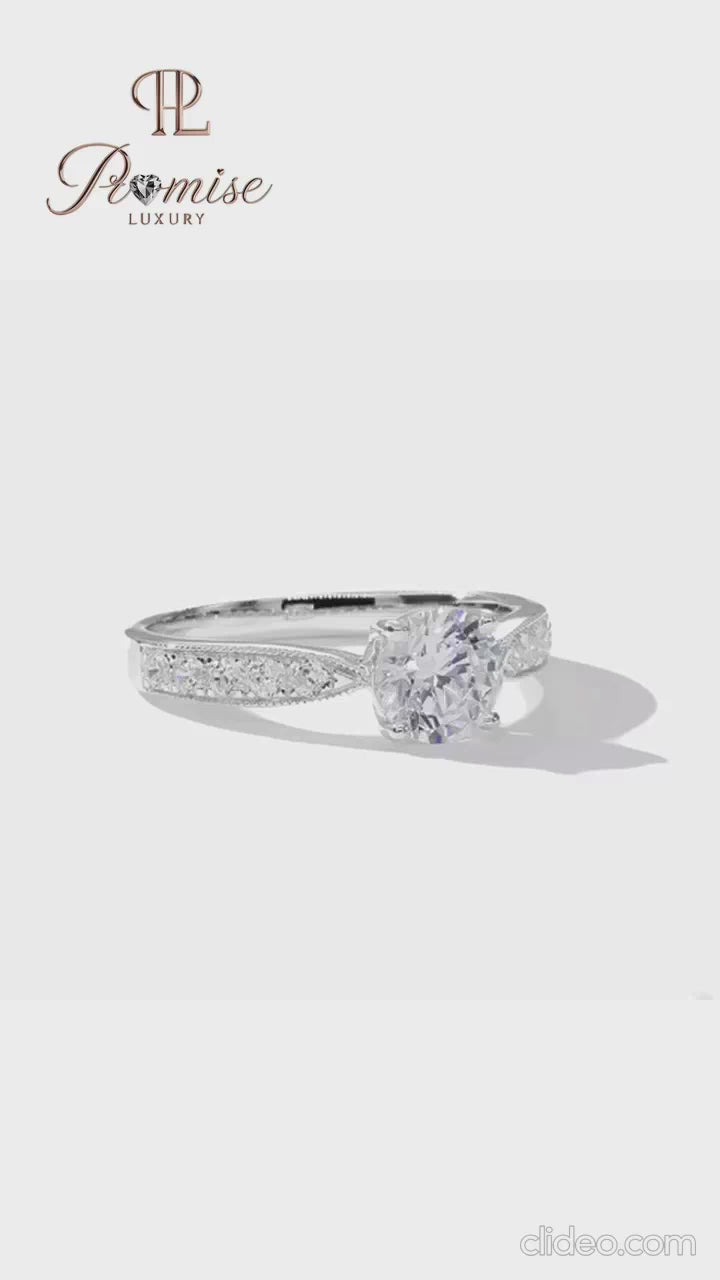 Celeste pave Diamond Ring Round Cut - Luxury Engagement Ring  For Women