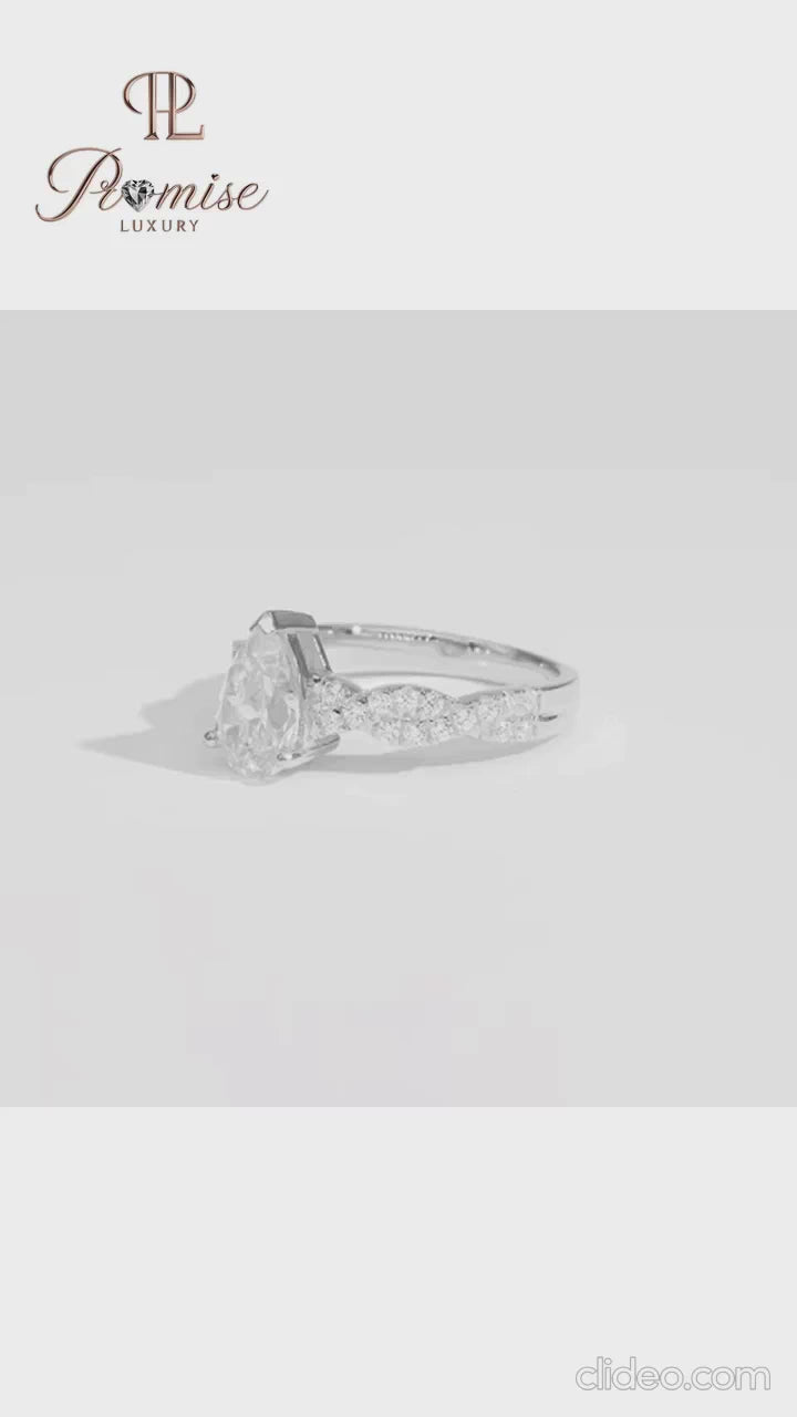Twisted Pave Pear Diamond Engagement Ring - Unique Fine Jewelry Gift