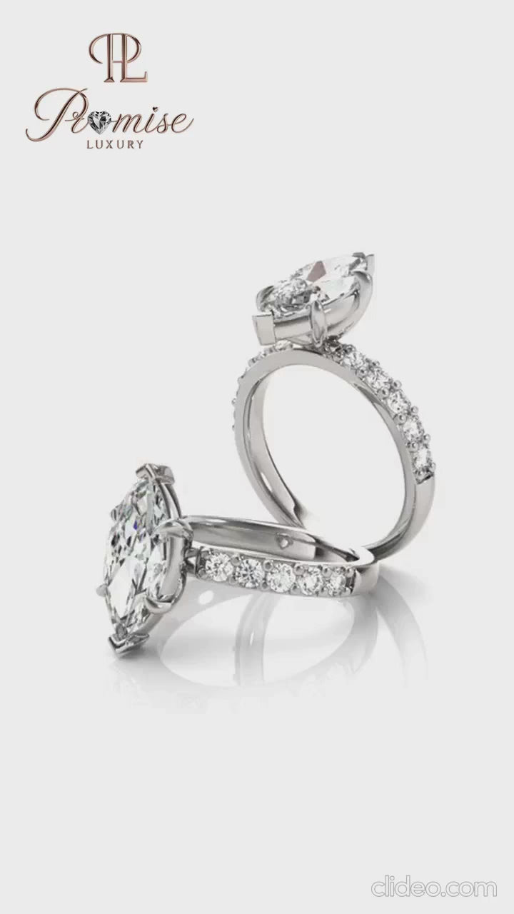 Elegant Marquise Diamond Engagement Ring with Side Diamonds – Gold Wedding Ring