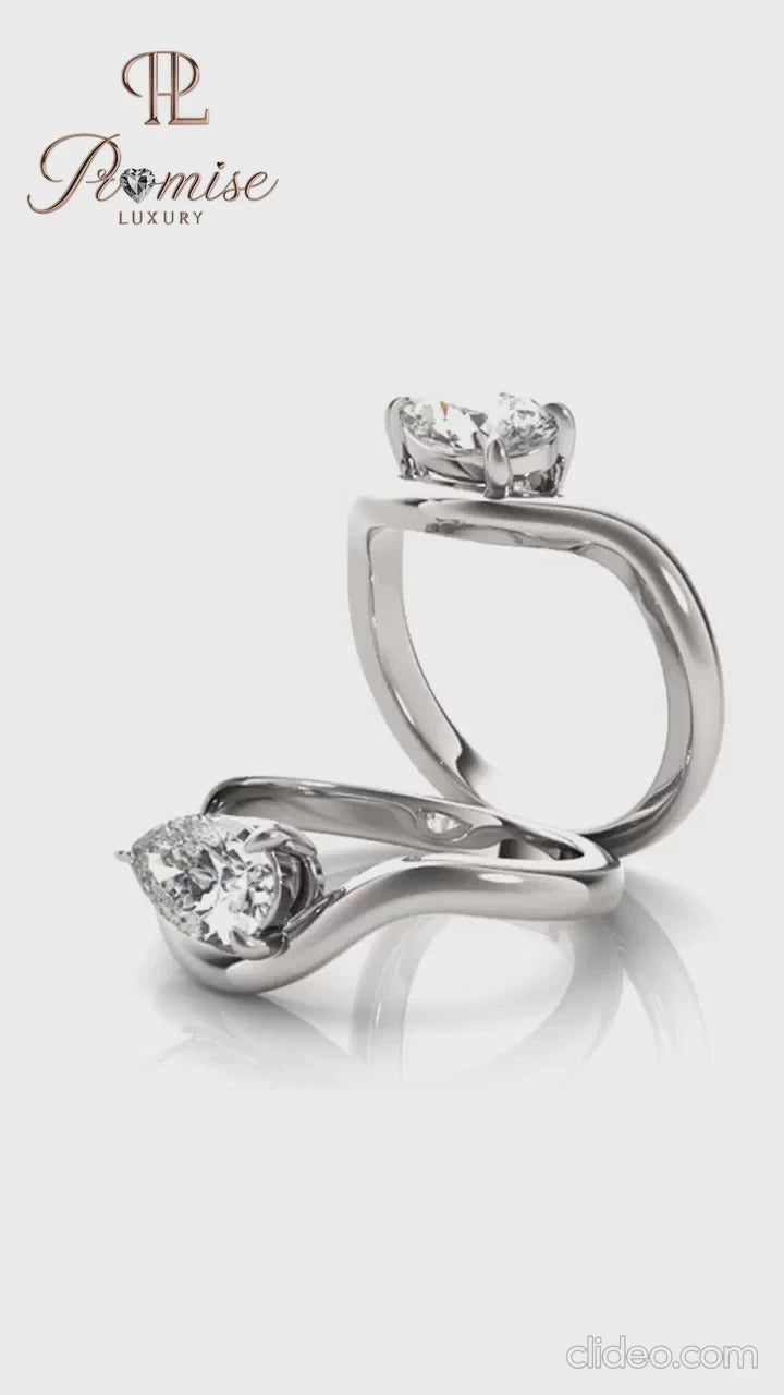 Unique Pear Diamond Curved Wedding Band – Contour Ring in 14K White Gold