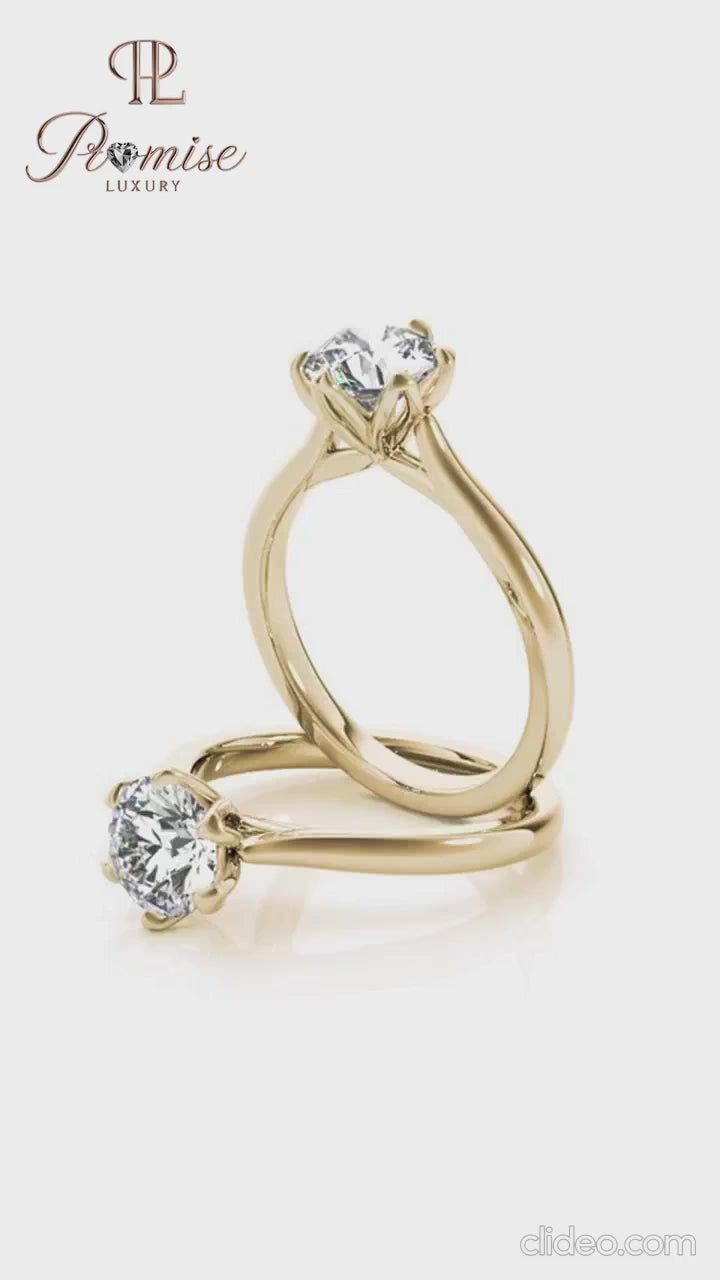Tulip Round cut Solitaire Diamond Engagement Ring - Classic Diamond Proposal Ring For Women